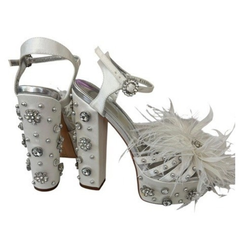 Azalea Wang Kiki Embellished Chunky Sandal Bachelorette Heel